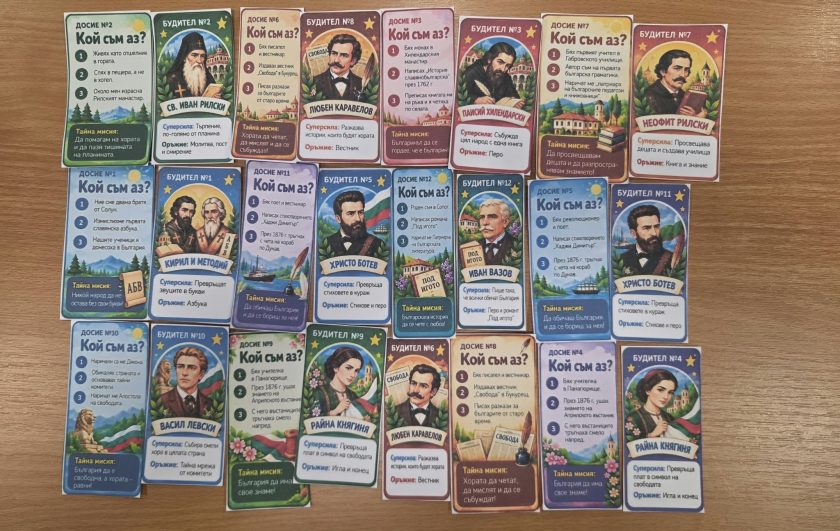 Подредени карти „Кой съм аз?“ с портрети на народни будители.